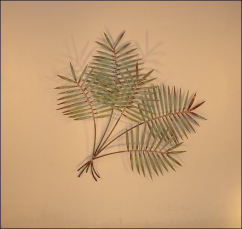 Tropical Palm Branch Copper Metal Wall Sculpture patina finish